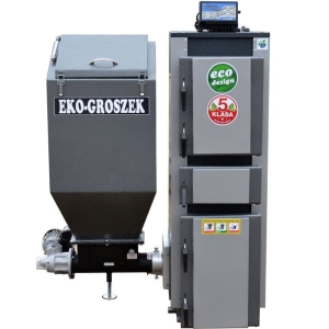 Kocioł Pleszew KG-EKO 20KW (160m2) EKOGROSZEK - LEWY podajnik retortowy ślimakowy Pancerpol  + sterownik Iryd 605 , producent Pleszew 5 klasa / Ecodesign