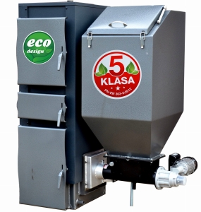 Kocioł Pleszew  KG-EKO 10KW (100m2) EKOGROSZEK - GRAFIT - PRAWY podajnik retortowy ślimakowy Pancerpol  + sterownik Iryd 605 , producent Pleszew 5 klasa / Ecodesign
