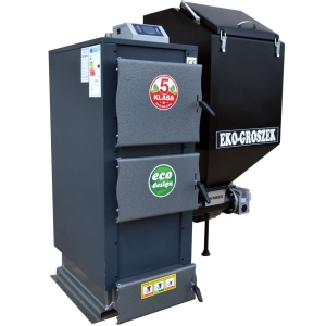 Kocioł Pleszew KG-EKO 15KW (130m2) EKOGROSZEK - GRAFIT podajnik ślimakowy Pancerpol obrotowa retorta 5 klasa / Ecodesign / B producent Pleszew