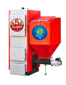 Kocioł Pleszew  KG-EKO 10KW (100m2) z podajnikiem na EKOGROSZEK Prawy , górny czopuch fi160mm