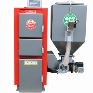 Kocioł c.o. 15kW ogrzewa 100-150m2 PEL-EKO-5 ( TECHNIX-PEL ) z podajnikiem na pellet drzewny 5 klasa / Ecodesign +zapalarka Palnik sv200 sterownik Argos Black PID PODWYŻSZONY STANDARD Kotły piece Pleszew