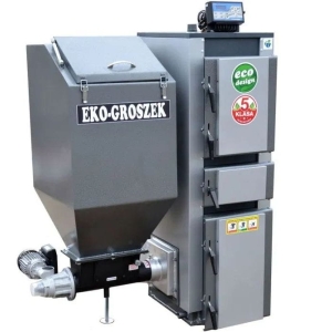 Kocioł Pleszew  KWPR LIDER 7KW (70m2) EKOGROSZEK srebrny z podajnikiem ślimakowym retortowym żel-stal. 5 klasa / Ecodesign producent Kry-Stal Pleszew