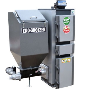 Kocioł Pleszew  KG-EKO 10KW (100m2) EKOGROSZEK - SREBRNY podajnik retortowy ślimakowy Pancerpol  + sterownik Iryd 605 , producent Pleszew 5 klasa / Ecodesign